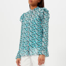 MICHAEL MICHAEL KORS Women's Carnation Ruffle Top - Tile Blue/Black Multi