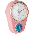 Present Time Retro Wall Clock with Kitchen Timer - Pink