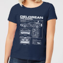 Back to the Future DeLorean Schematic Dames T-shirt - Navy