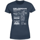 Back to the Future DeLorean Schematic Dames T-shirt - Navy