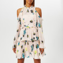 Self-Portrait Women's Cold Shoulder Floral Printed Crepe De Chine Dress - Pink