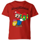 Nintendo Super Mario Merry Christmas Present Kid's T-Shirt - Red
