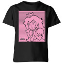 Nintendo Super Mario Princess Peach Retro Line Art Kid's T-Shirt - Black
