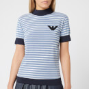 Emporio Armani Women's Stripe Short Sleeve T-Shirt - Light Blue