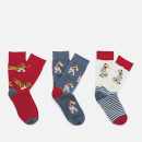 Joules Women's Brilliant Bamboo 3 Pack Socks - Blue Dogs