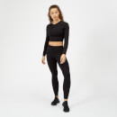 Power Long Sleeve Crop Top - Black - S - Black