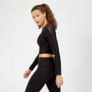 Power Long Sleeve Crop Top - Black - S - Black