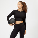 Power Long Sleeve Crop Top - Black - S - Black