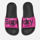 Superdry Women's Pool Slide Sandals - Black/Hot Pink Crackle