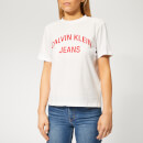 Calvin Klein Jeans Women's Institutional Curved Logo Straight T-Shirt - Bright White