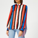 MSGM Women's Striped Tassel Shirt - Blue