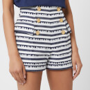 Balmain Women's High Waisted Shorts with Signature Stripe - Blue