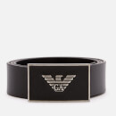 Emporio Armani Men's Saffiano Leather Square Buckle Belt - Nero