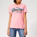 Superdry Women's V Logo Retro Rainbow Entry T-Shirt - Neon Pink Snowy