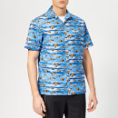 Lanvin Men's Shark Print Open Collar Bowling Shirt - Blue