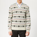 Lanvin Men's Shark Jacquard V Neck Jumper - White/Red