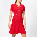 MICHAEL MICHAEL KORS Women's Lace Up Short Sleeve Flare Rib Dress - Scarlet