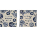 Sass & Belle Set of 2 Blue Floral Tea Makes Everything Better Coasters