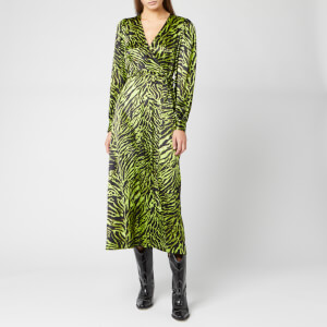 Ganni Women's Silk Stretch Satin Dress - Lime Tiger