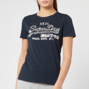 Superdry Women's V Logo Glitter Sequin Entry T-Shirt - Eclipse Navy Slub