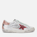 Golden Goose Deluxe Brand Women's Superstar Leather Trainers - Silver/Sparkling Glitter Red
