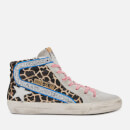 Golden Goose Deluxe Brand Women's Slide Leather Hi-Top Trainers - Animalier/Silver Glitter/White Star
