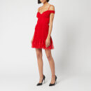 Self-Portrait Women's Off The Shoulder Pleated Chiffon Mini Dress - Dark Red