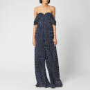 Self-Portrait Women's Off The Shoulder Plumetis Jumpsuit - Navy