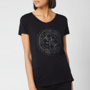 Guess Women's Short Sleeve Glitter Stamp T-Shirt - Jet Black