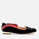 Charlotte Olympia Women's Kitty Velvet and Satin Flats - Black/Pink