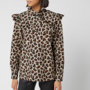 MSGM Women's Leopard Frill Detail Blouse - Beige