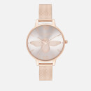 Olivia Burton Women's 3D Bee Mesh Watch - Demi Blush Dial & Rose Gold Mesh