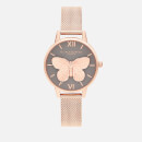 Olivia Burton Women's 3D Butterfly Mesh Watch - Grey Dial & Rose Gold