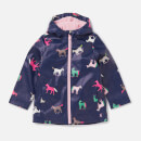 Joules Girls' Raindance Showerproof Rubber Coat - Navy Horses