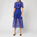 Self-Portrait Women's Short Sleeve Geometric Lace Midi Dress - Cobalt Blue