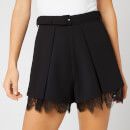 Self-Portrait Women's Crepe Pleat Shorts - Black