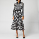 Self-Portrait Women's Gingham Printed Chiffon Midi Dress - Black/Ivory