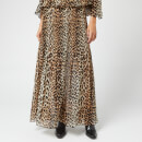 Ganni Women's Pleated Georgette Skirt - Leopard