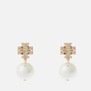 Tory Burch Women's Crystal Pearl Logo Drop Earrings - Gold/Crystal