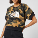 The North Face Women's NSE Graphic Short Sleeve Crew Neck Sweatshirt - Burnt Olive Green Waxed Camo Print