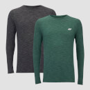 Performance 2 Pack Long Sleeve T-Shirts - Charcoal Marl/Green Marl