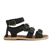 H Shoes by Hudson Women's Newton Buckle Flat Leather Sandals - Black