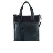 DKNY Men's Waxed Canvas and Leather Tote with Embossed Logo - Dress Blue