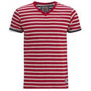 Brave Soul Men's Boson Striped V Neck T-Shirt - Red Marl