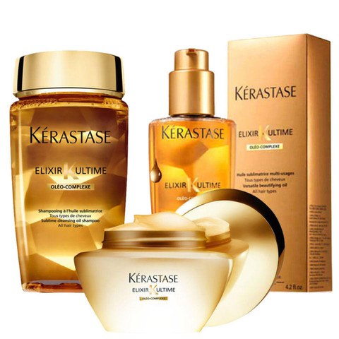Kérastase Elixir Ultime Huile Lavante Bain, Beautifying Masque and Oil Trio Bundle
