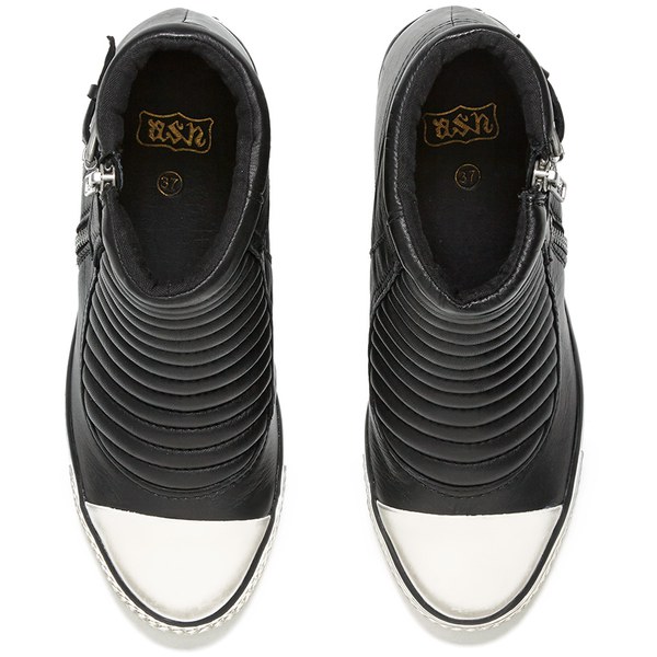 Ash Women's Genius Ribbed Leather Wedged Trainers - Black: Image 11