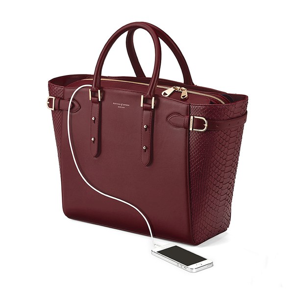 Aspinal of London Marylebone Tote Bag - Burgundy Python: Image 11