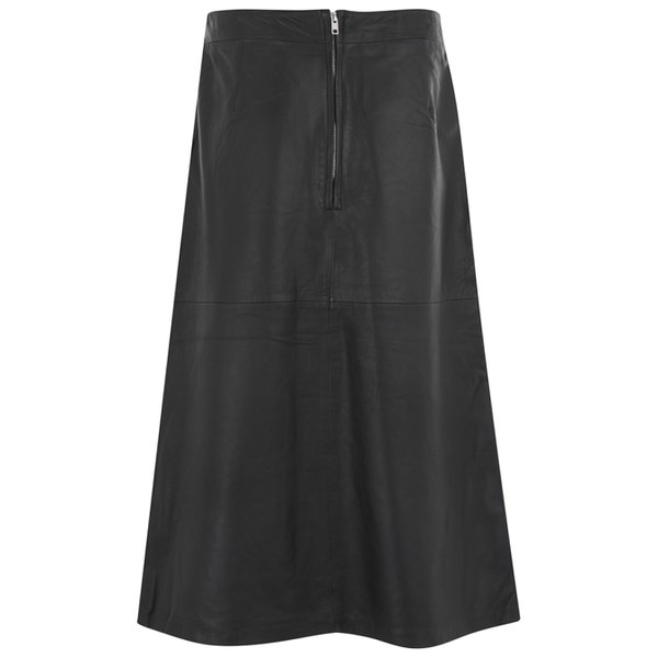 Gestuz Women's Zola Leather Midi Skirt with Front Slit and Zip Detail - Black Leather: Image 21