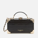 Aspinal of London Women's Trinket Trunk Deep Shine Small Croc Bag - Black