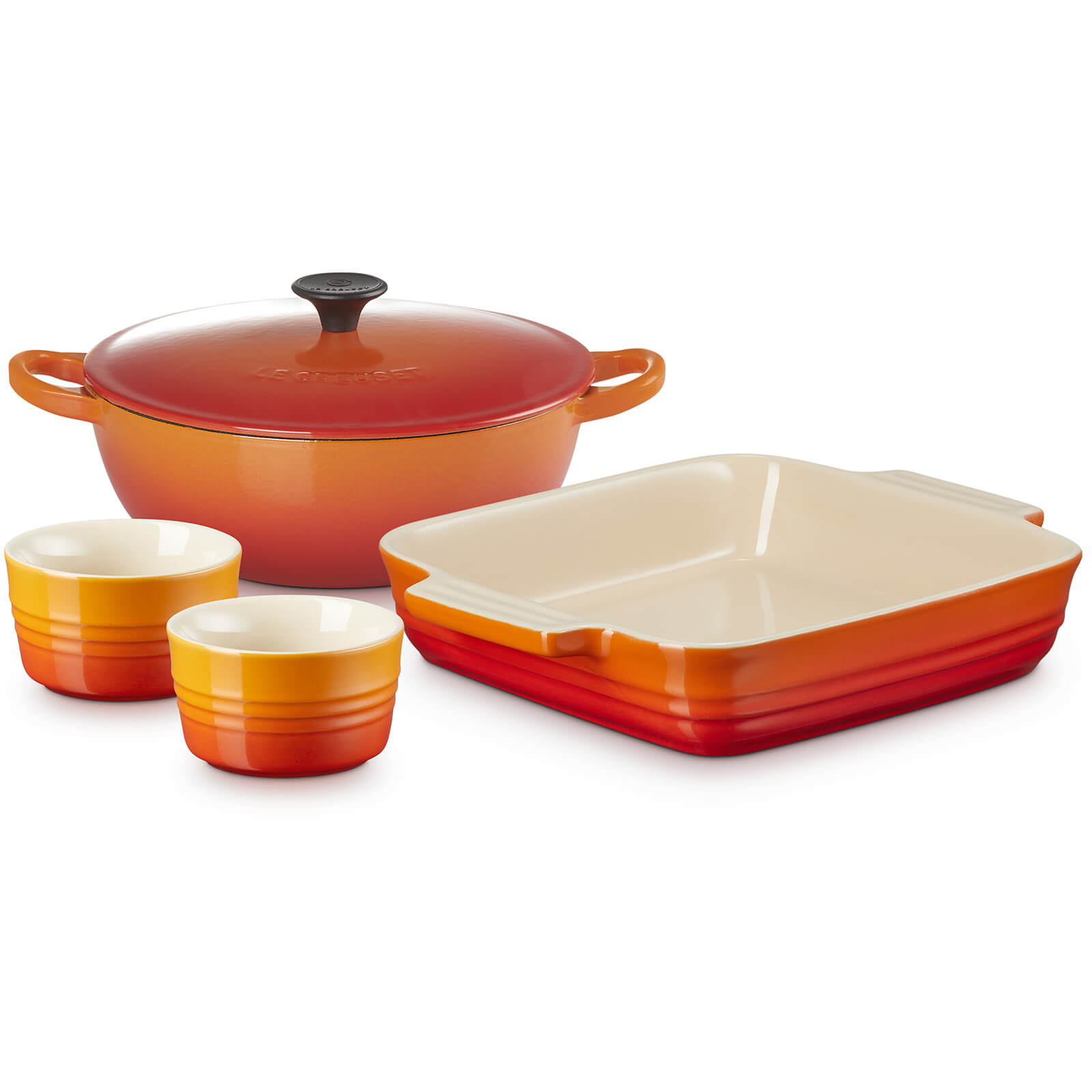 Le Creuset Stoneware Soup Pot Square Dish And Ramekins Set Volcanic Thehut Com